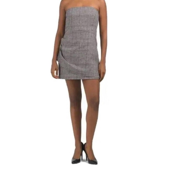 - HOUSE of Harlow Houndstooth Wool Blend Strapless Ruched Academia Sheath … - Picture 3 of 9